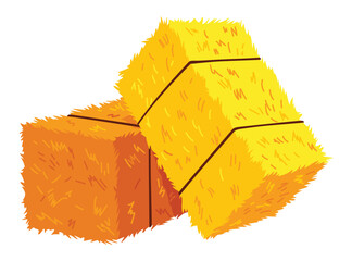 Golden color bale of hay. Bale of hay or straw isolated on white background. Flat dried haystack, farming haymow bale hayloft, agricultural rural haycock © designer_things