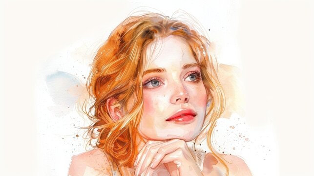 Charming Watercolor Illustration of a Lady on White Background Generative AI