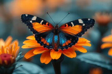 Closeup beautiful butterfly & flower in the garden.