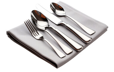 Four forks and spoons delicately arranged on a napkin