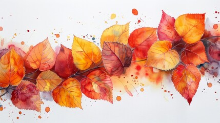 Watercolor Autumn Leaves Painting on White Background Generative AI