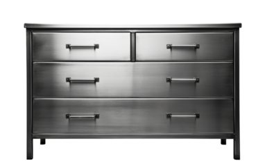 A metal dresser featuring four drawers stacked on top of each other