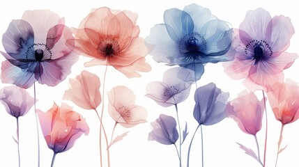 Delicate Watercolor Flower Collections on White Background Generative AI