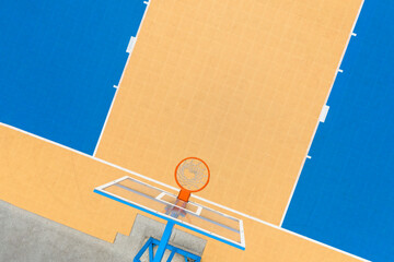 High angle view of basketball hoop and court