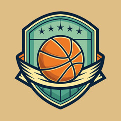 Vintage style minimalist basketball emblem sports logo design
