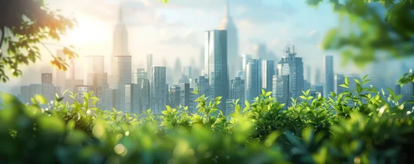 Foto op Plexiglas 3D render showcasing the contrast between a polluted city and a green, sustainable city © BoOm