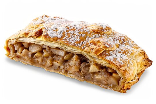Apfelstrudel Traditional Viennese pastry popular in Austria Italy and Europe Photo with white background and clipping path