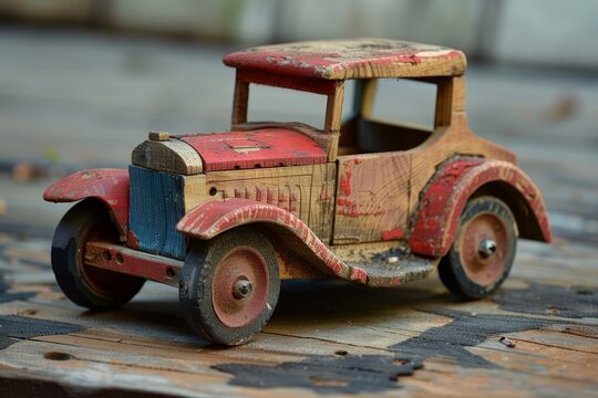 An antique wooden car toy for kids