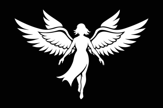  silhouette image,Angel,vector illustration,white background