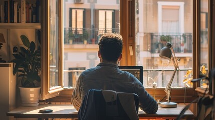 Digital Nomad Dwellings Professional captures of digital nomads working remotely from their home offices blending work and travel AI generated illustration