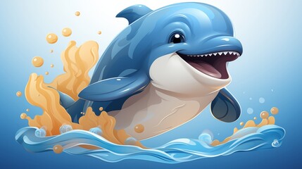 A playful dolphin logo icon with a cheerful expression.