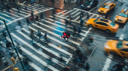 Dynamic Urban Biking Detailed photographs of urban cyclists navigating city streets frozen midride as they dodge  AI generated illustration
