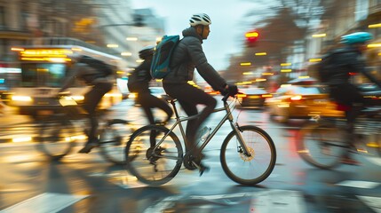 Dynamic Urban Biking Detailed photographs of urban cyclists navigating city streets frozen midride as they dodge AI generated illustration