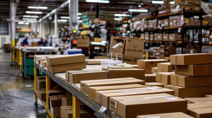 Obraz premium ECommerce Packaging Process Detailed photographs of ecommerce order fulfillment operations showcasing the careful packaging AI generated illustration