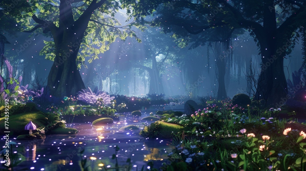 Aufkleber enchanted forest a magical d forest filled with towering trees sparkling streams and whimsical creat