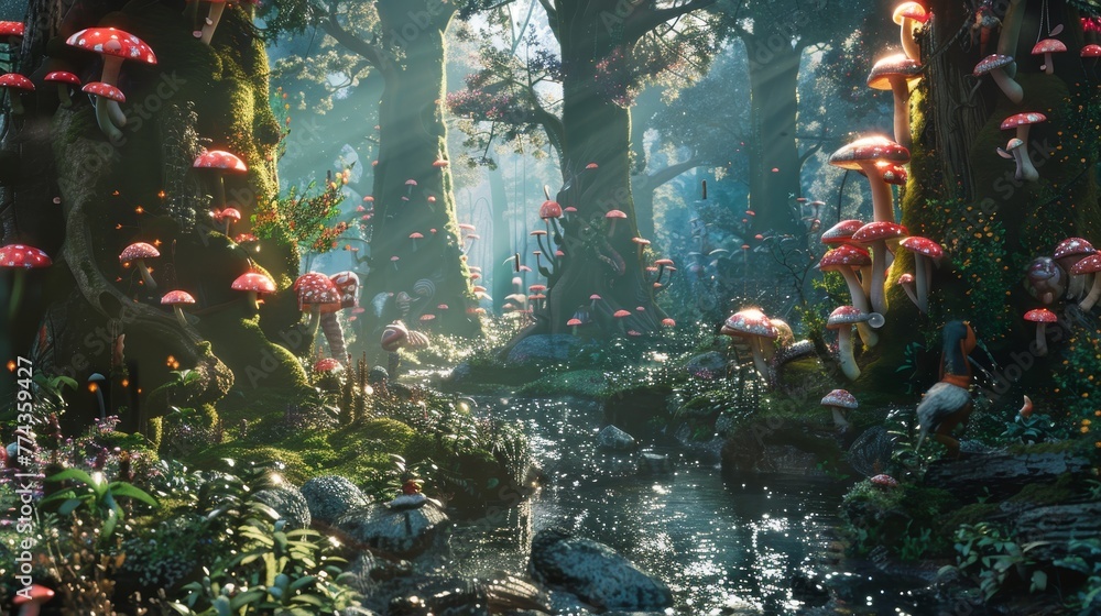 Poster enchanted forest a magical d forest filled with towering trees sparkling streams and whimsical creat