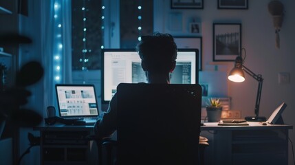 Entrepreneurial Endeavors Cinematic shots of entrepreneurs launching startups and building businesses from their home offices driven by passion AI generated illustration - obrazy, fototapety, plakaty