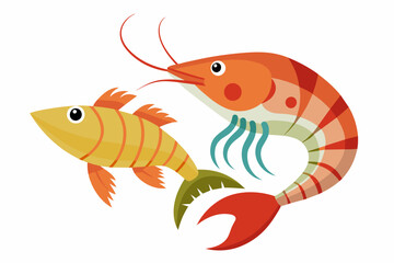 prawn fish flat illustration  on white background