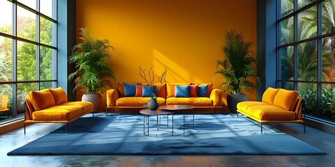 Modern office furniture plant interior with colorful workspaces suitable for Labor Day or Learning at Work Week. Concept Labor Day Decor, Learning at Work Week, Modern Office Furniture