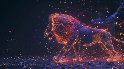 Lion, abstract neon background.