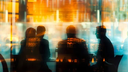 Foto op Plexiglas Executives converse in a conference room their identities obscured by blurriness raw AI generated illustration © Olive Studio