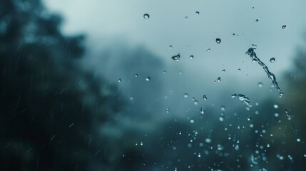 Fototapeta premium Falling Raindrops Cinematic shots of raindrops falling from the sky frozen in midair as they descend in a rapid cascade during a downpour AI generated illustration