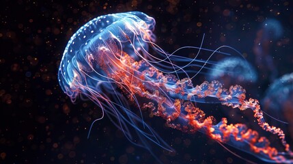 Large jellyfish, abstract neon background.