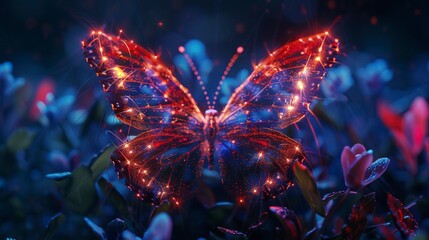 Fantasy butterfly, abstract neon background.