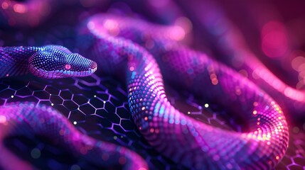 Poisonous snake, abstract neon background.