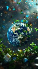Obraz na płótnie Canvas Earth globe in trash dump