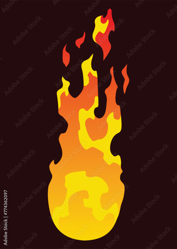 Poster fire animation sprite. red and orange fire flame. hot flaming element for game animation. vector ico
