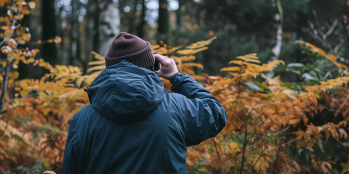 Photographer taking pictures of nature in a forest