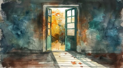 Inviting Watercolor Home Entrance with Cozy Interior Generative AI