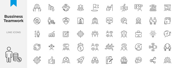 Business teamwork and management line icons collection. Line icons collection vector. Outline icon pack