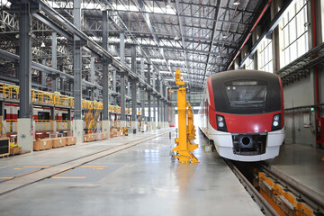 sky train in factory workplace. Maintenance plant of Sky Train. Public Modern Clever transportation and transport or commuter transport,