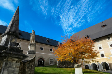 Exterior view of Benedictine monastery Saint Lambrecht Abbey in nature reserve Grebenzen, Styria,...