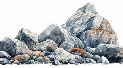 White Background Watercolor Style Rock Knolling Art Generative AI - obrazy, fototapety, plakaty