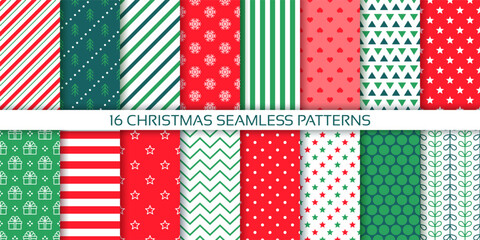 Christmas pattern. Seamless backgrounds. Xmas New year print. Set textures. Red green wrapping paper