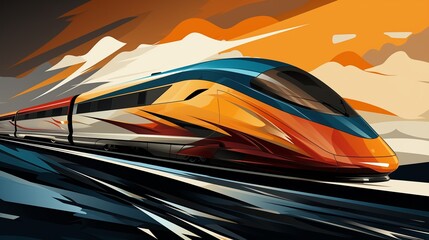 A futuristic logo icon resembling a sleek, high-speed train racing on tracks.