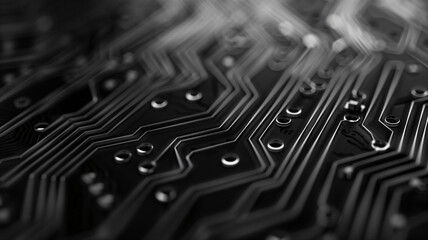 Intricate Black Circuit Board with Shallow Depth of Field