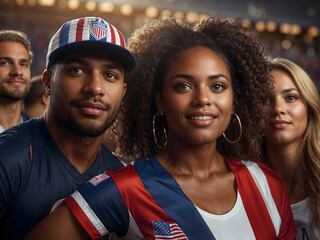 American couple supporting and cheering for their national team of USA on olympic games 