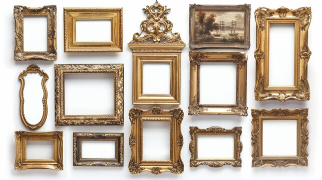 Vintage Picture Frames: A Classic White Background Collection Generative AI