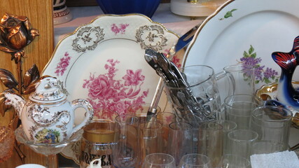 vintage dishes at a flea market