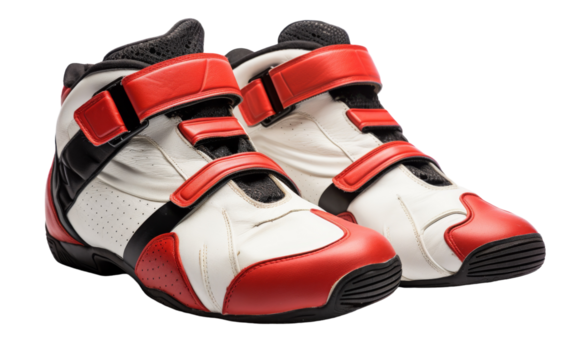 A pair of white and red shoes standing out on a clean white background