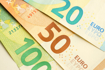 European money euro banknotes. Bills of European union currency close up