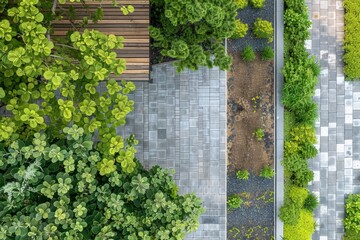 Green Infrastructure with Pebble Walkways and Plants From Above