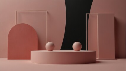 Modern Minimalist Podium Geometric Shapes on Pink Background for Product Showcase