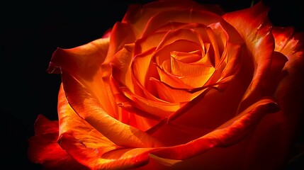 close up of a fiery orange rose flower.