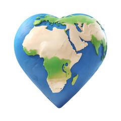 3d rendering heart shaped planet earth Isolated On Transparent Background, PNG File Add