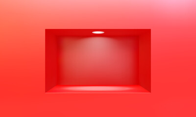 Empty niche or shelf on red wall with led spotlight 3D mockup